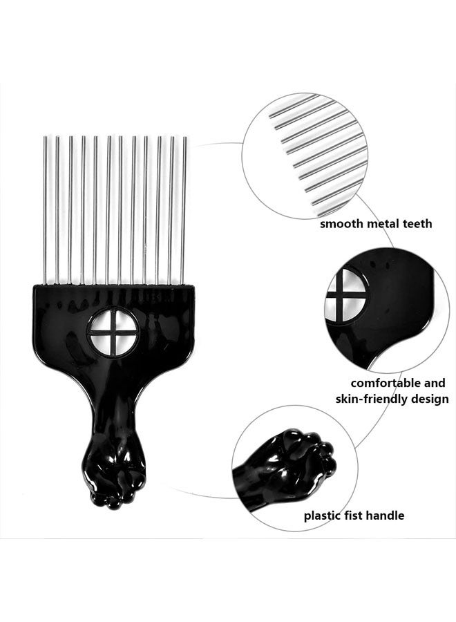 2 Pack Black Metal Afro Pick Combs for Curly Hair - Detangle & Style Comb for Women and Men, Durable Plastic & Metal, Fist Design for Hair Styling, Perfect for Wigs - Image 5